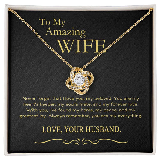 Beautiful Gift for Wife "Never Forget That I Love You" Gold Knot Necklace